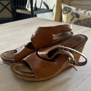 Sofft Tan Leather Wedge Sandals
